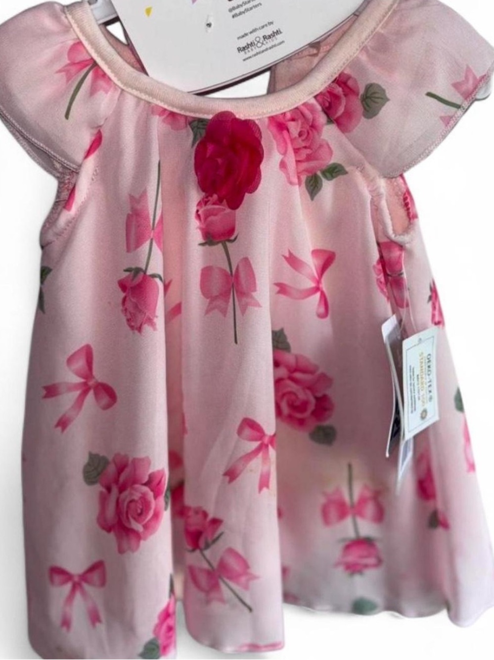 Baby Starters Pink Floral Bow Dress with Rosette
